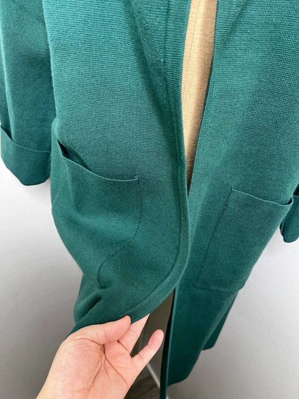 ANRABESS Long Sleeve Heavy Knit Open Front Cardigan in Emerald Green size Large